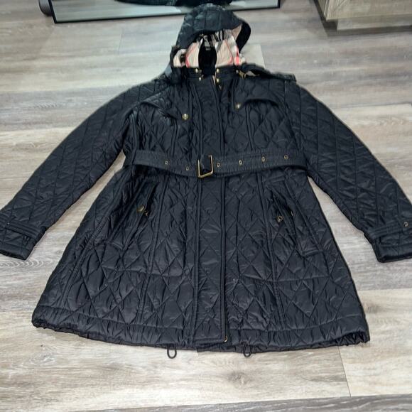 Burberry London Finsbridge Black Belted Quilted Jacket Size Medium - Picture 7 of 8